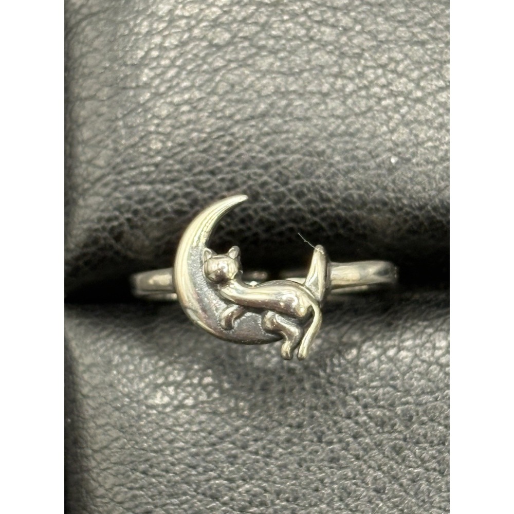 New Condition Sterling Silver Cat On Moon Toe Ring 925 G15
